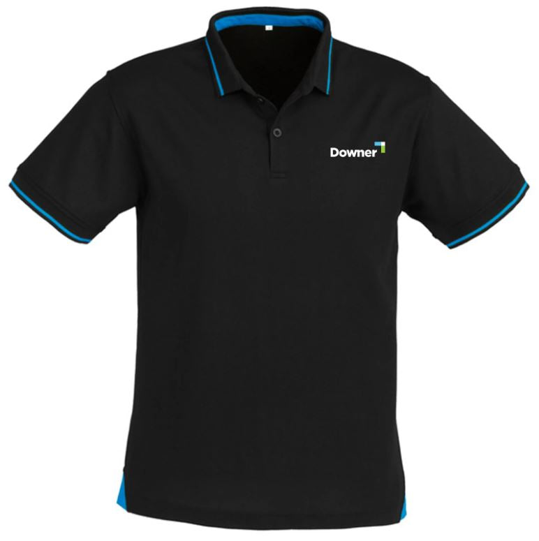 Mens Jet Short Sleeve Polo - BLACK/CYAN