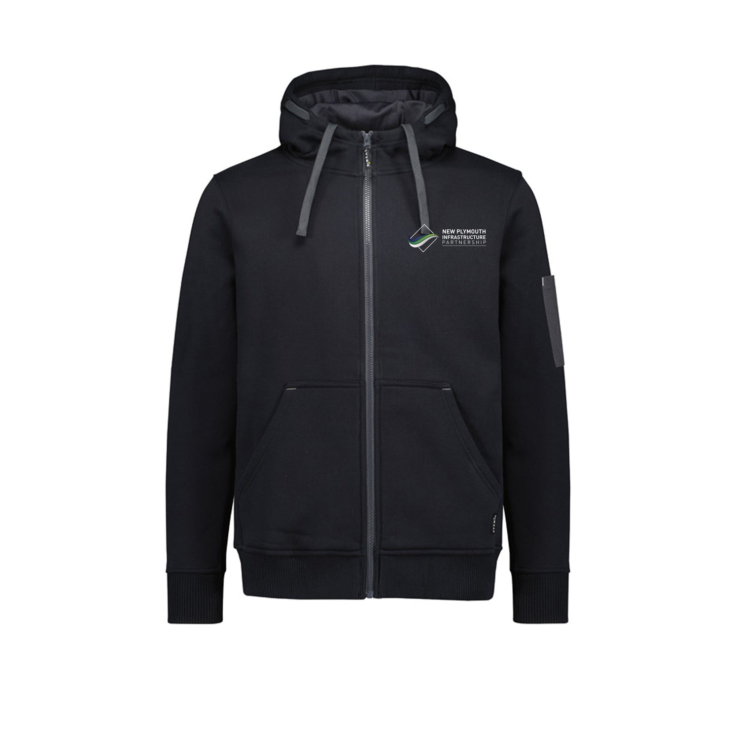Unisex Zip Front Multi-Pocket Hoodie - BLACK/CHARCOAL