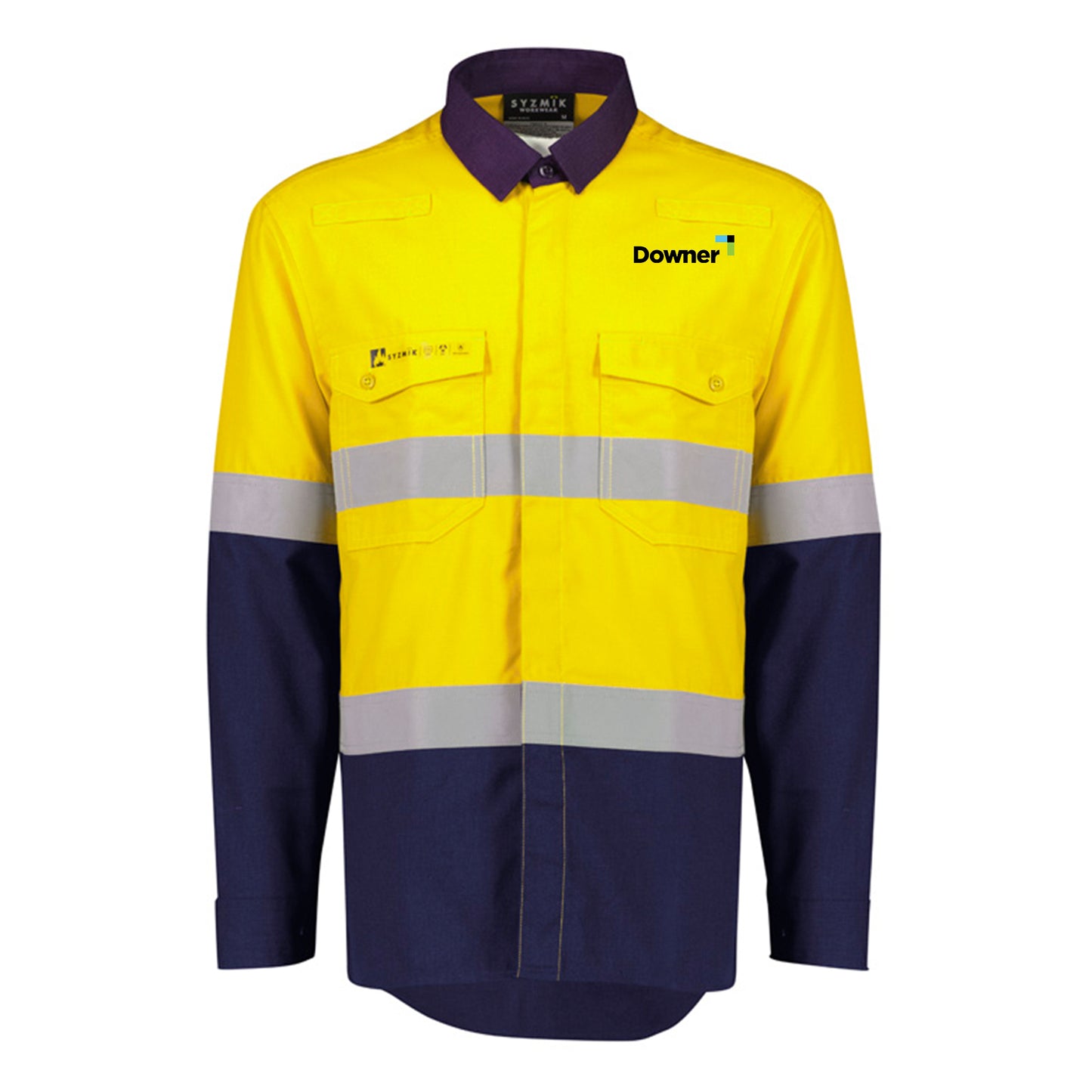 Mens Orange Flame Ripstop Spliced Shirt - Hoop Taped - YELLOW/NAVY