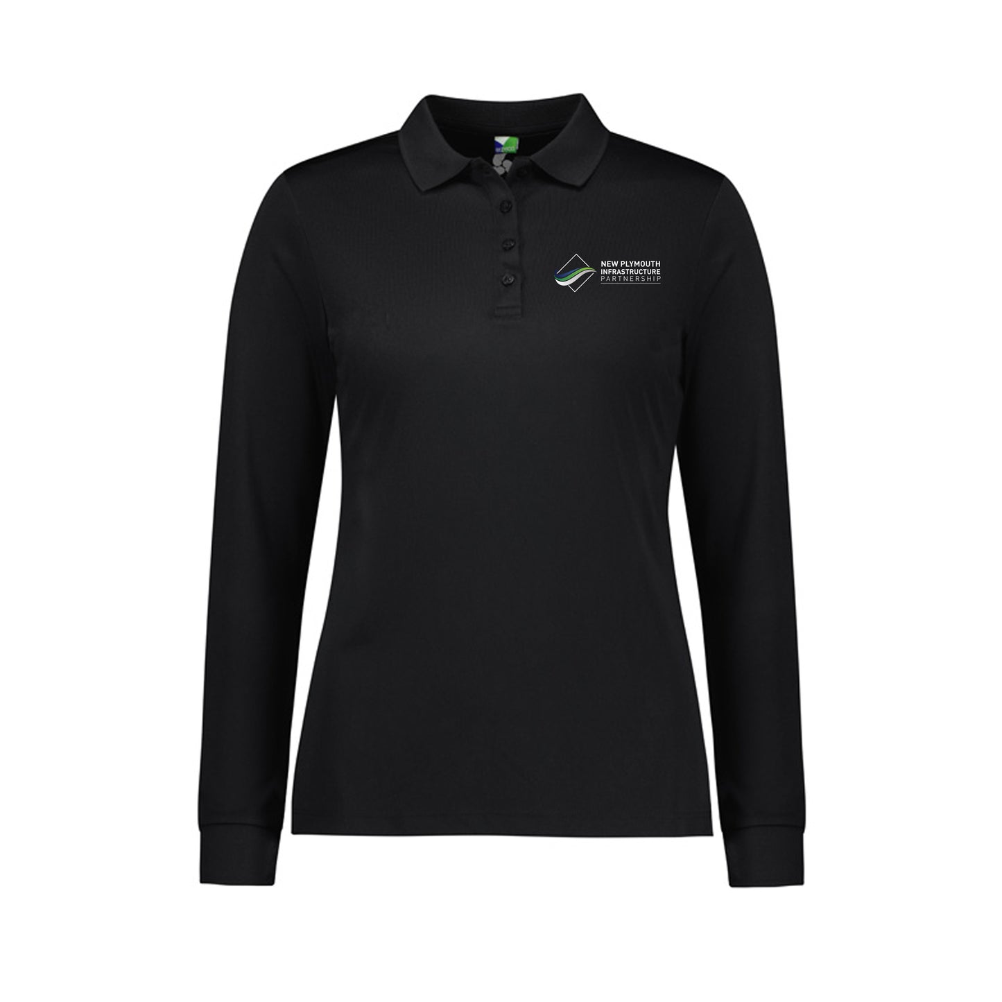 Womens Action Long Sleeve Polo - BLACK