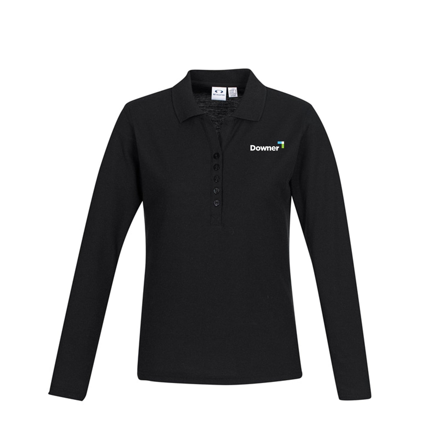 Womens Crew Long Sleeve Polo - BLACK