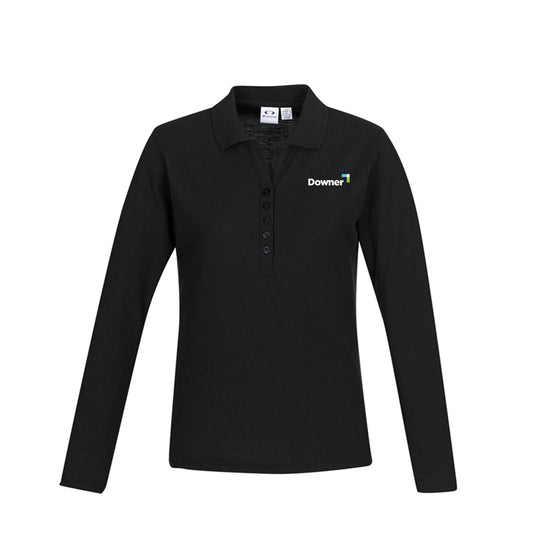 Womens Crew Long Sleeve Polo - BLACK