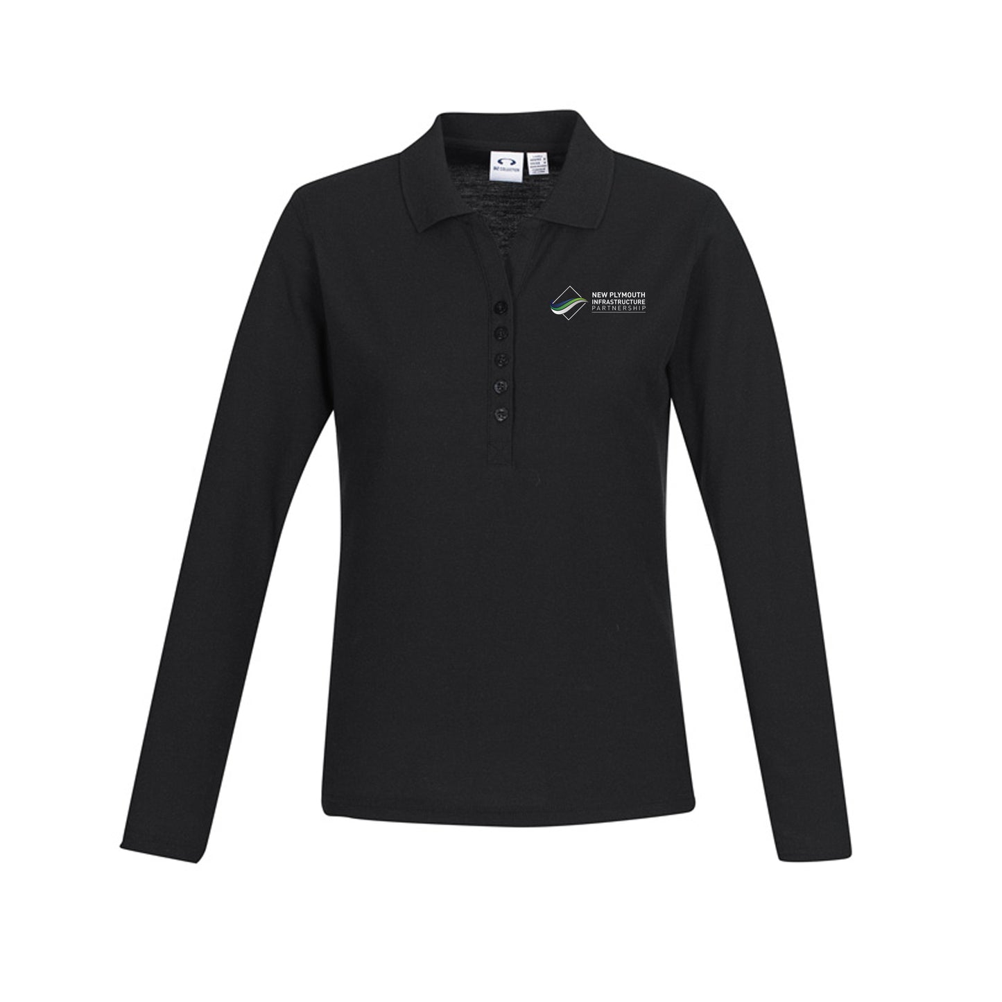 Womens Crew Long Sleeve Polo - BLACK