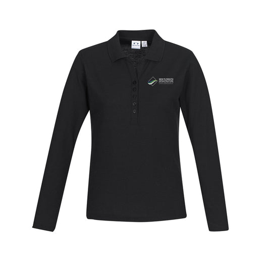 Womens Crew Long Sleeve Polo - BLACK