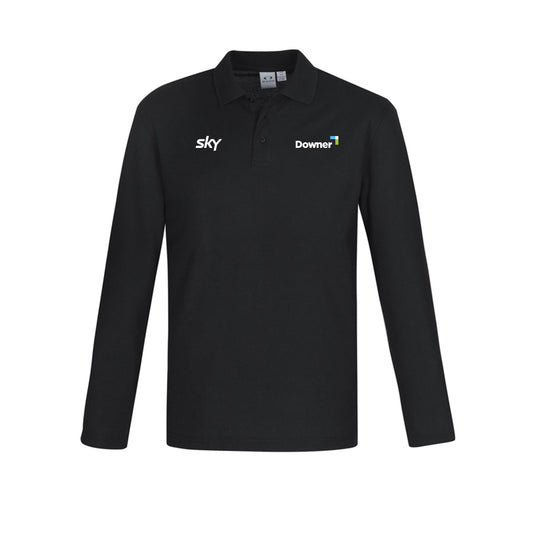 Crew Mens Long Sleeve Polo - BLACK