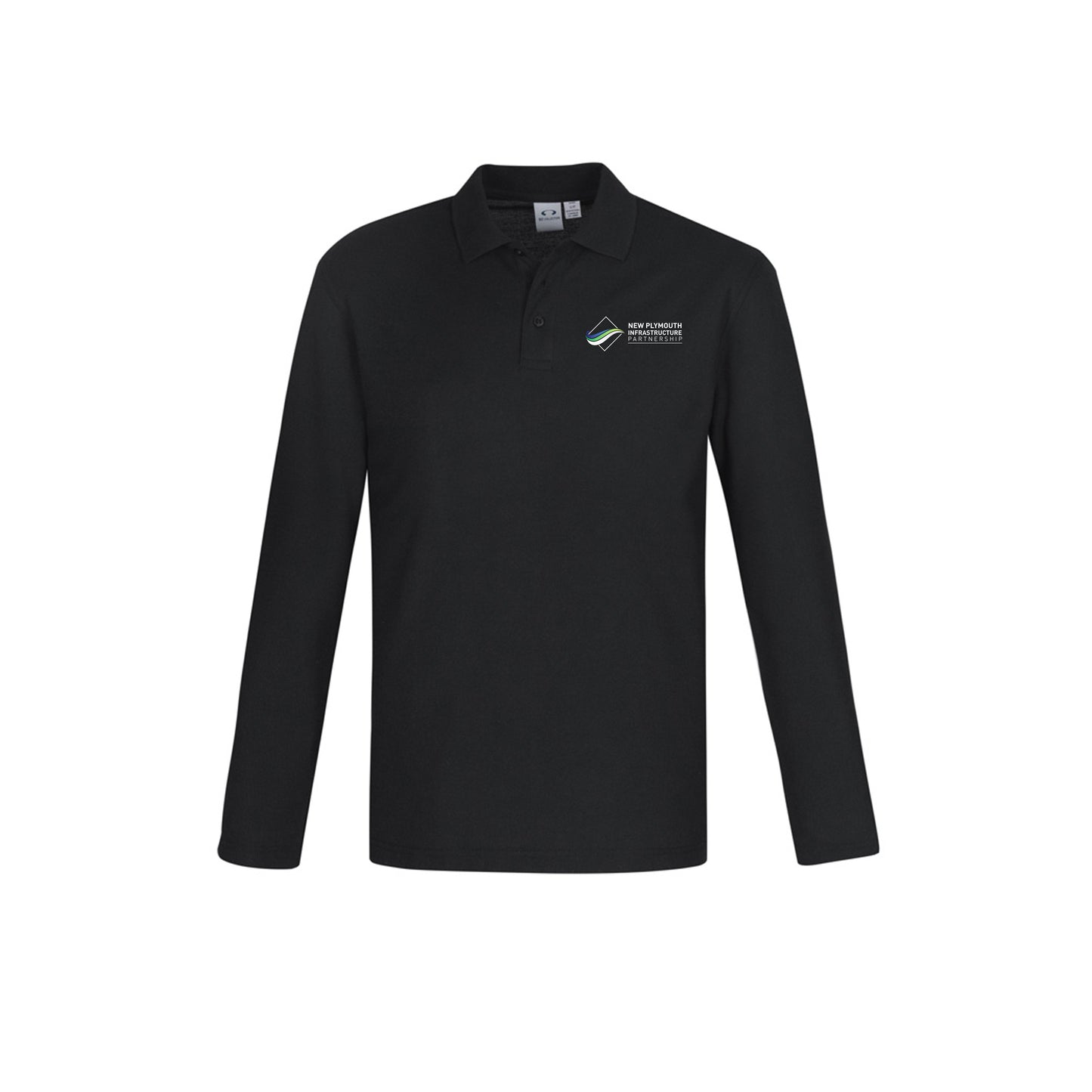 Mens Crew Long Sleeve Polo - BLACK