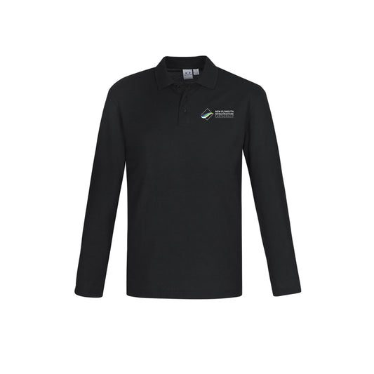 Mens Crew Long Sleeve Polo - BLACK