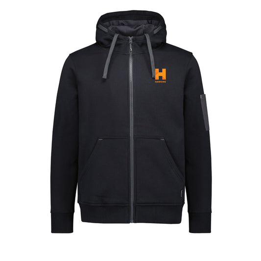 UNISEX ZIP FRONT MULTI-POCKET HOODIE - BLACK/CHARCOAL