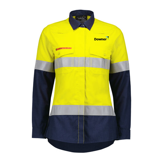 Womens Orange Flame Lightweight Ripstop Taped Shirt - Yellow/Navy