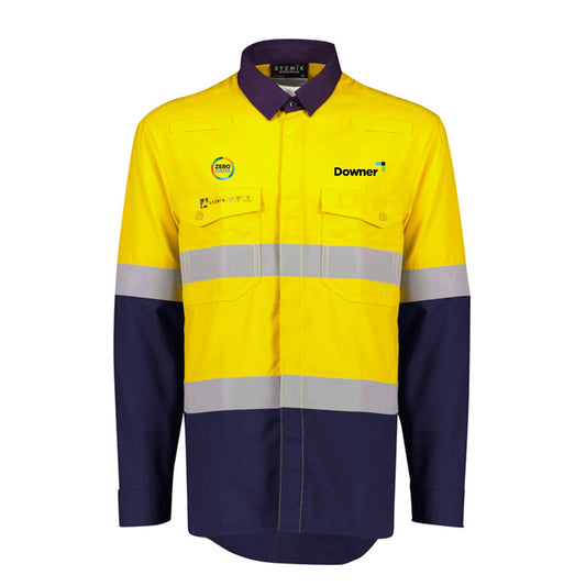 Mens Orange Flame Ripstop Spliced Shirt - Hoop Taped - YELLOW/NAVY