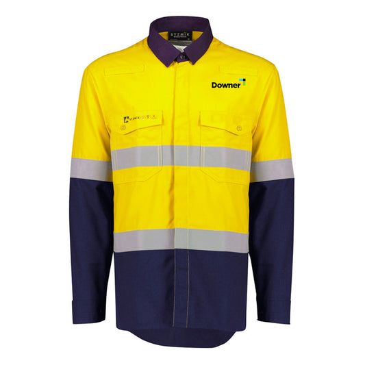Mens Orange Flame Ripstop Spliced Shirt - Hoop Taped - YELLOW/NAVY