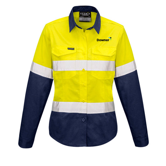 Womens L-S Taped Shirt  - Yellow-Navy